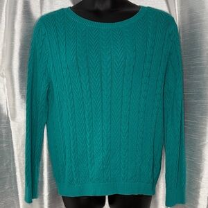 Lands’ End Cable Knit Boatneck Teal Long Sleeve Sweater Women’s 1X 16W-18W